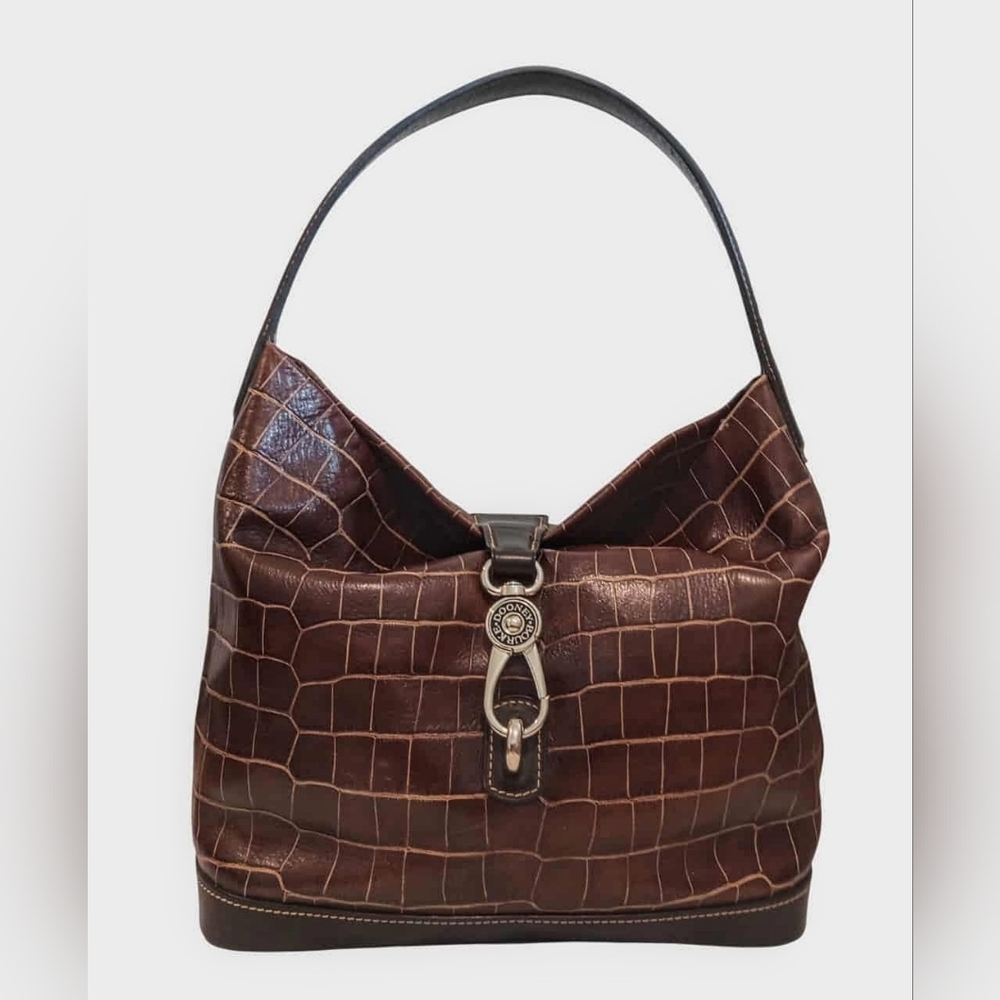 Dooney & Bourke Croco Embossed  Lock Sac Hobo Bag W/ Pouch & Keychain - Picture 2 of 16
